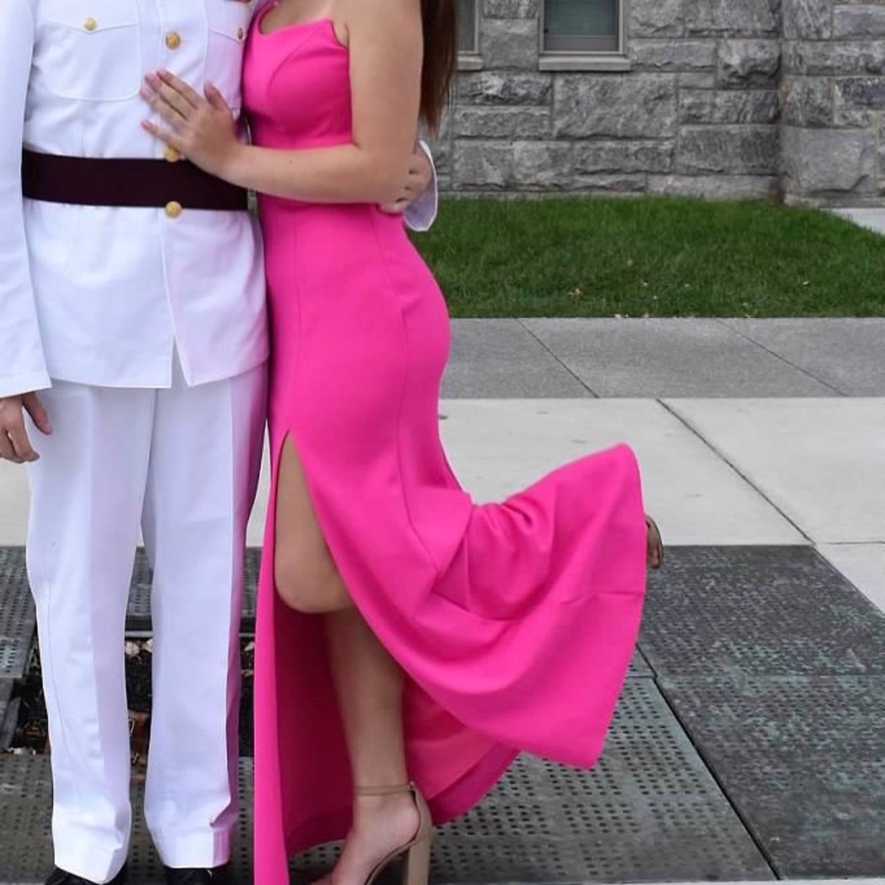 Aqua strapless mermaid gown w/ slit - hot pink NWT